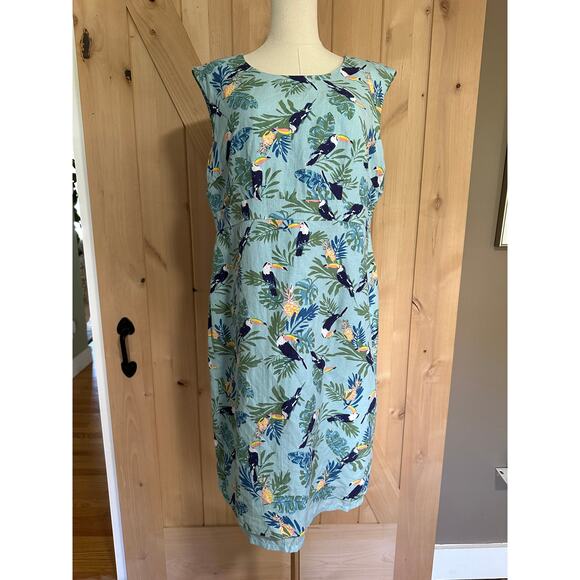 Jessica London | Tropical Toucan Linen Tank Dress | Size 14 - Picture 1 of 12